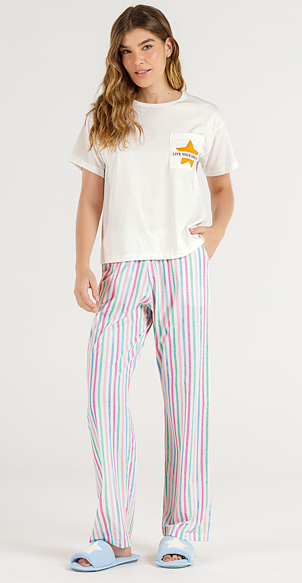 Pijama Feminino Manga Curta Com Calça