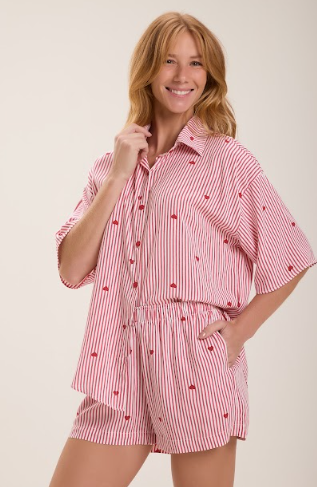 Pijama Feminino Americano Manga Curta Com Shorts