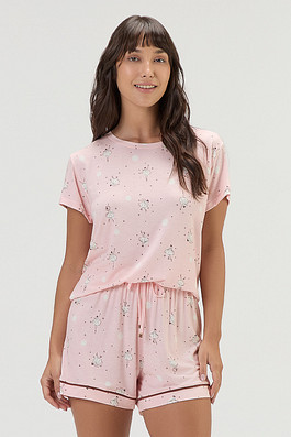 Pijama Feminino Manga Curta Com Shorts