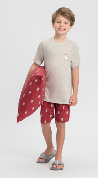 Pijama Infantil Masculino Manga Curta Com Bermuda