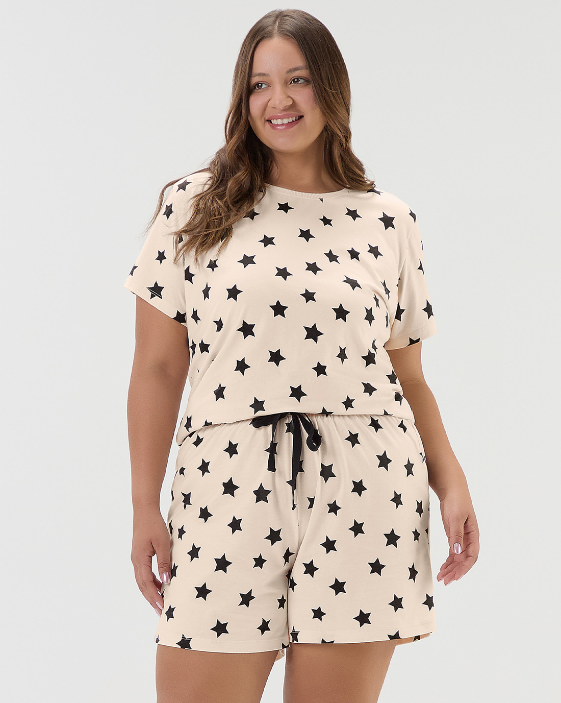 Pijama Feminino Plus Size Manga Curta Com Shorts