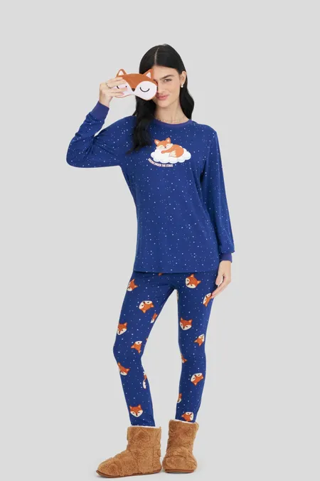 Pijama Longo Feminino Raposa Estelar