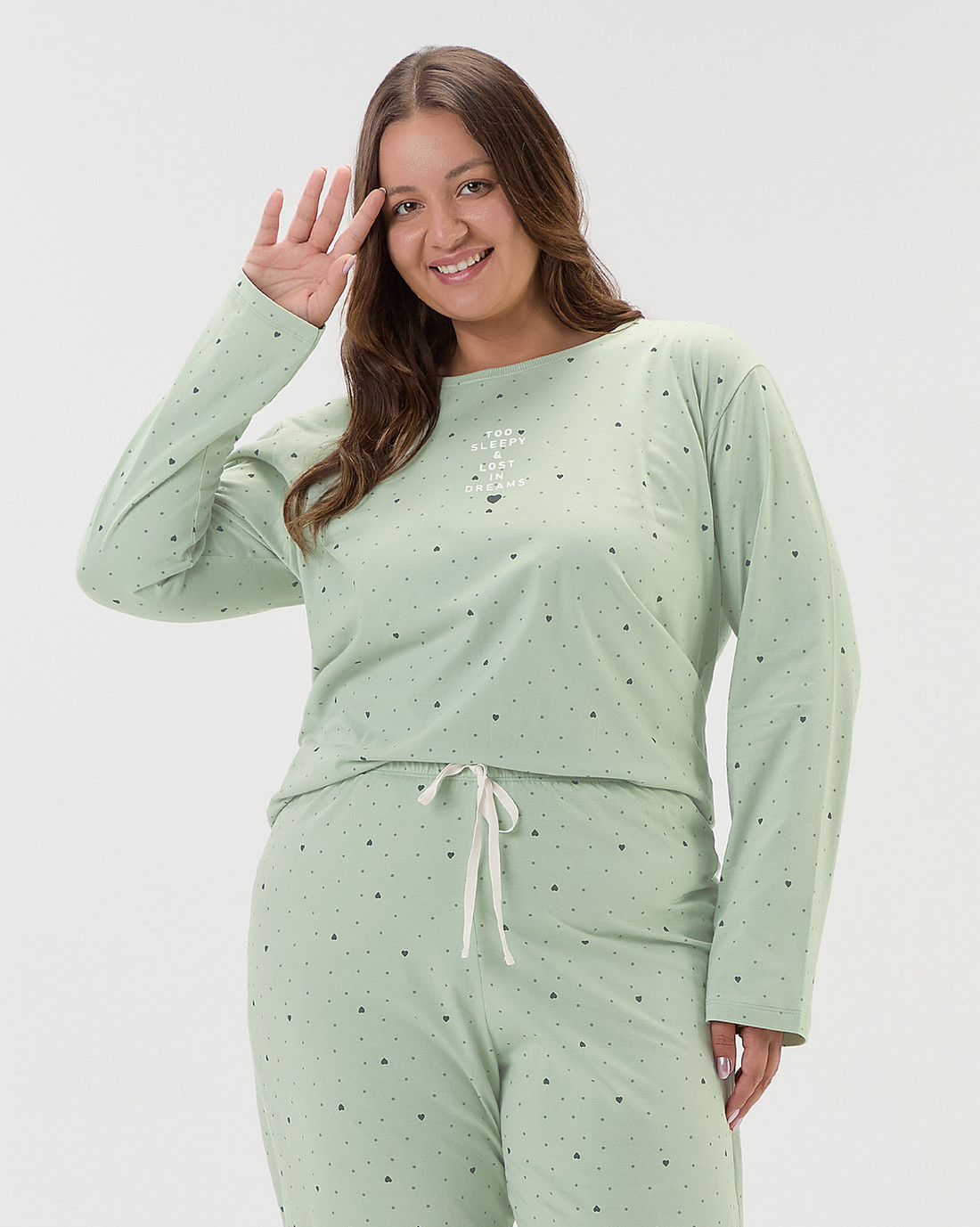 Pijama Feminino Plus Size Manga Longa Com Calça