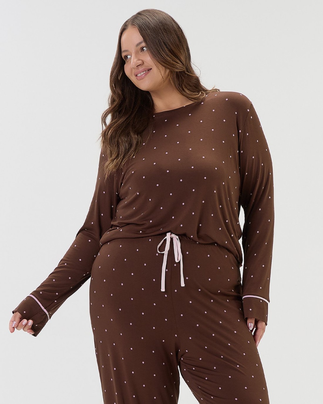 Pijama Feminino Plus Size Manga Longa Com Calça