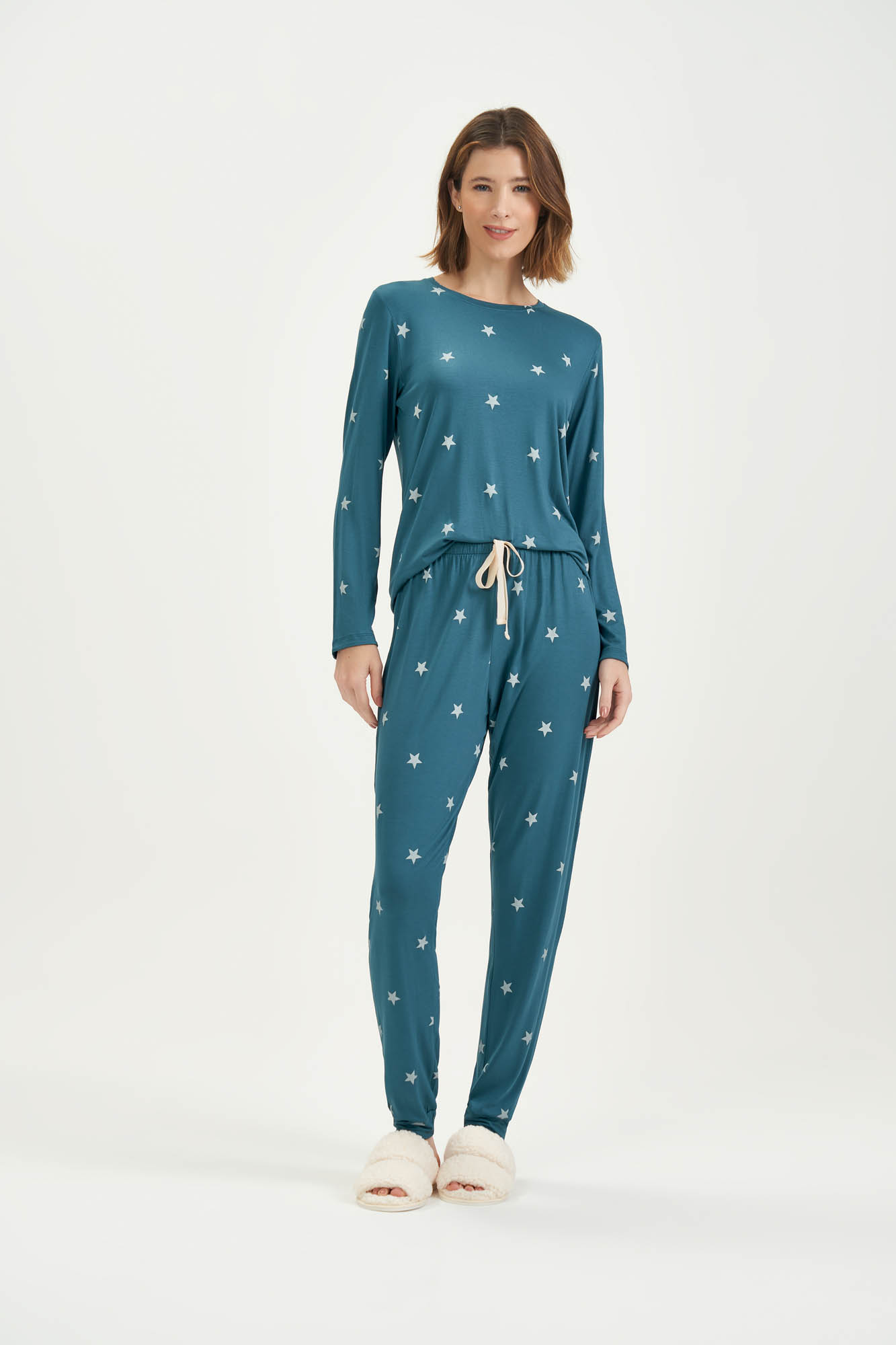 Pijama Feminino Manga Longa Com Calça
