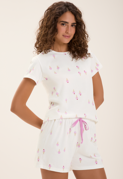 Pijama Feminino Manga Curta Com Shorts