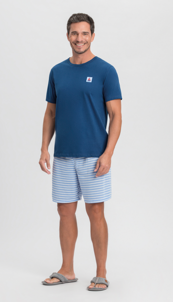 Pijama Masculino Manga Curta Com Bermuda