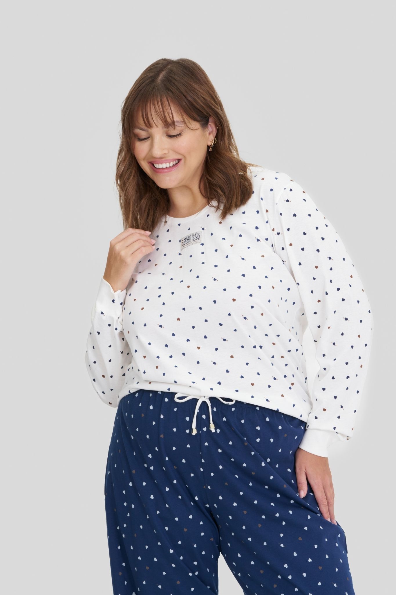 Pijama Feminino Plus Size Manga Longa Com Calça