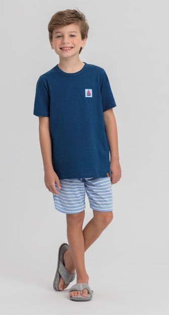 Pijama Infantil Masculino Manga Curta Com Bermuda