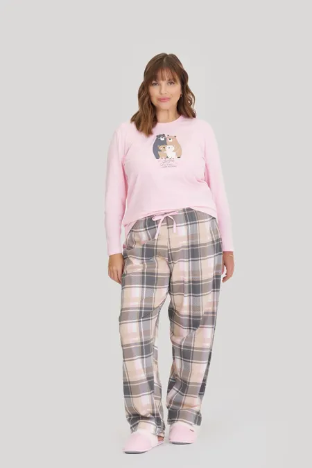 Pijama Feminino Plus Size Manga Longa Com Calça