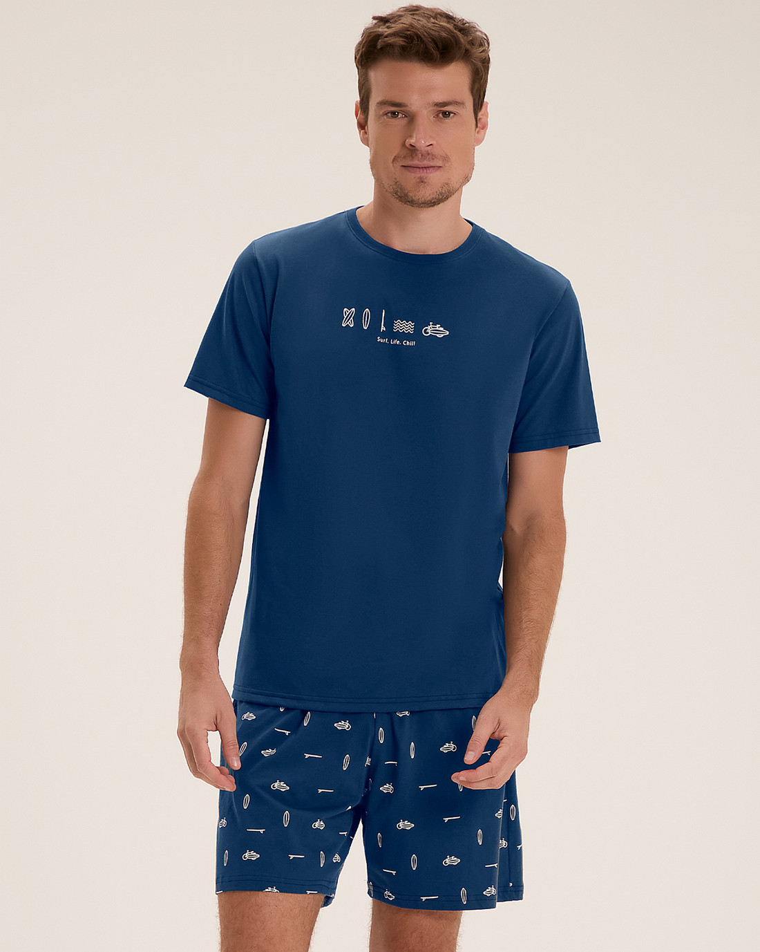 Pijama Masculino Manga Curta Com Bermuda