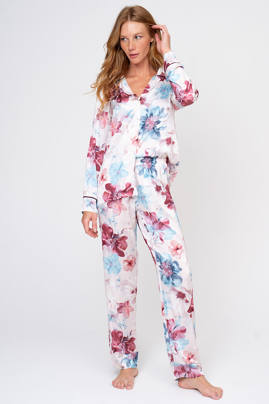 Pijama Feminino Americano Manga Longa Com Calça