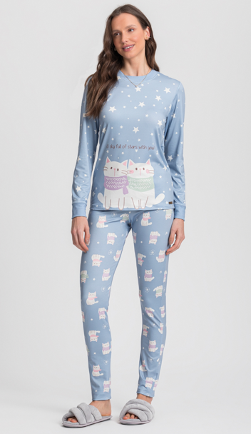Pijama Feminino Manga Longa Com Calça