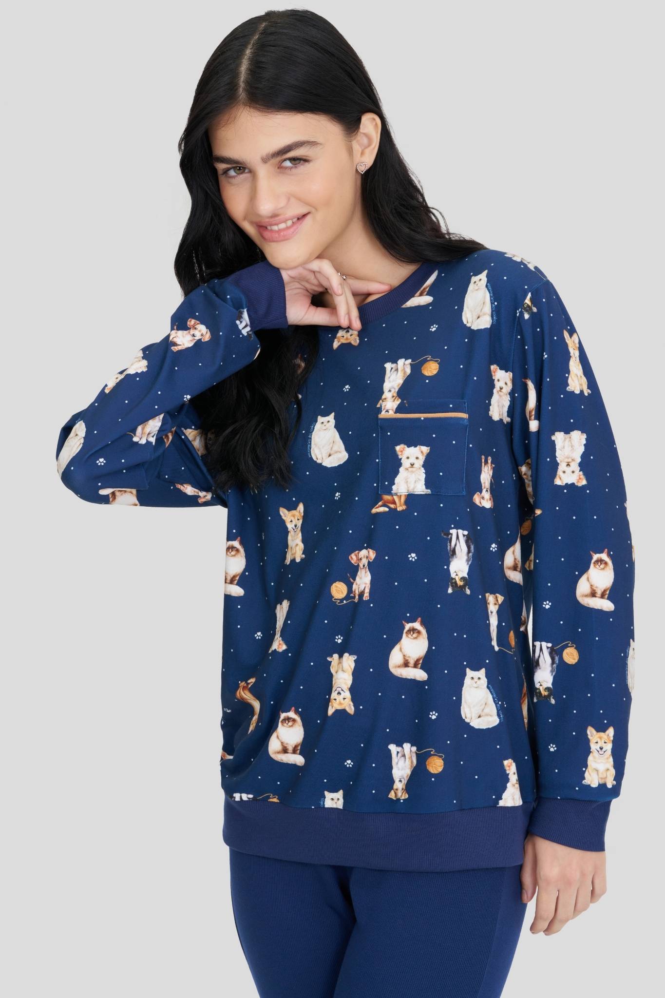 Pijama Feminino Manga Longa Com Calça