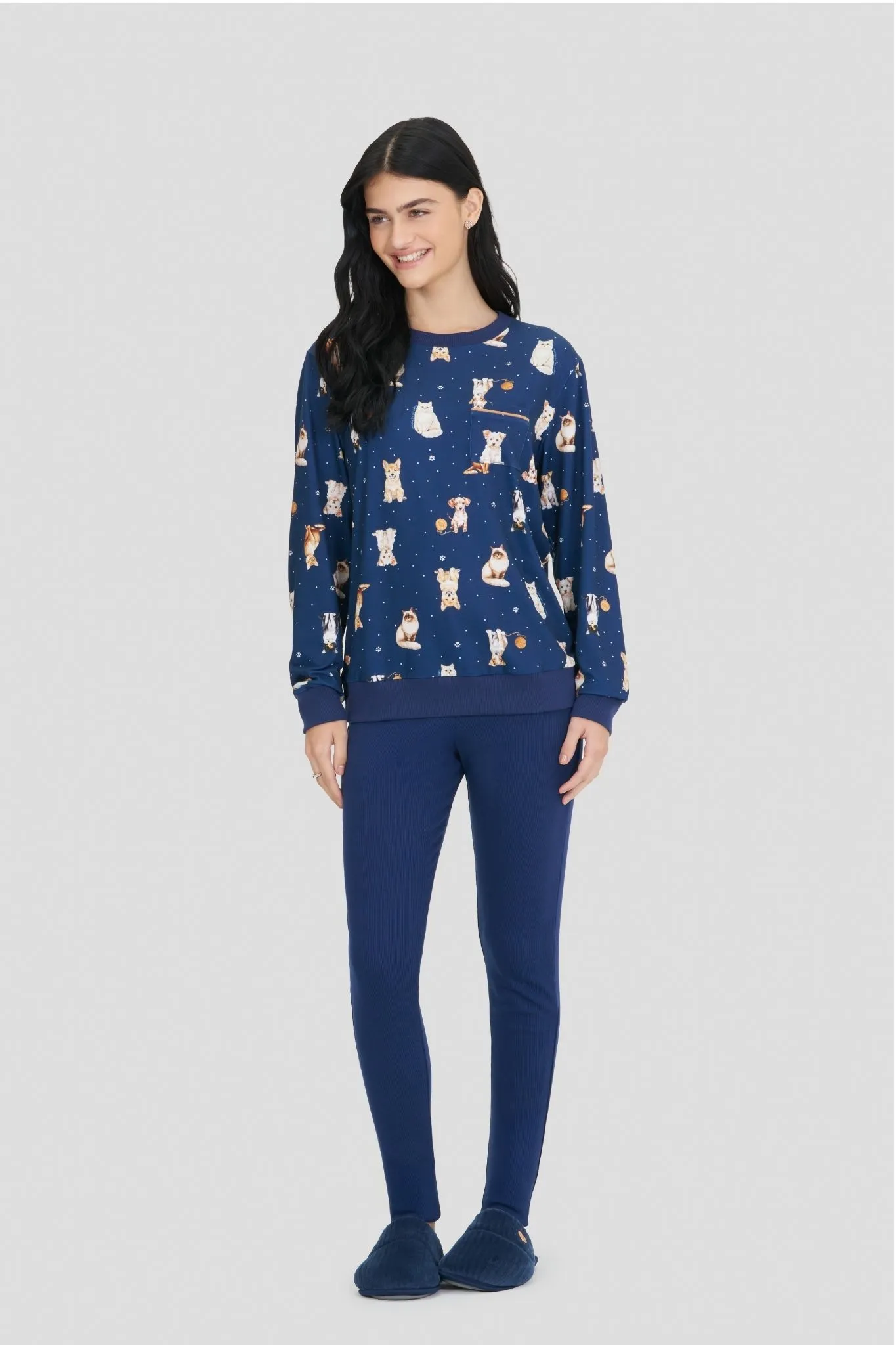 Pijama Feminino Manga Longa Com Calça