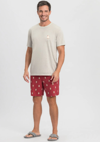 Pijama Masculino Manga Curta Com Bermuda