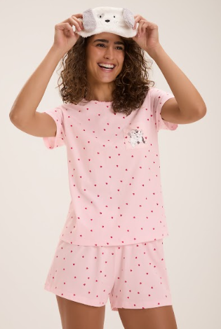 Pijama Feminino Manga Curta Com Shorts