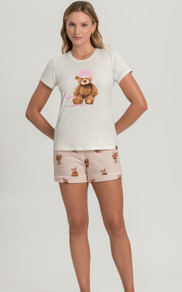 Pijama Feminino Manga Curta Com Shorts