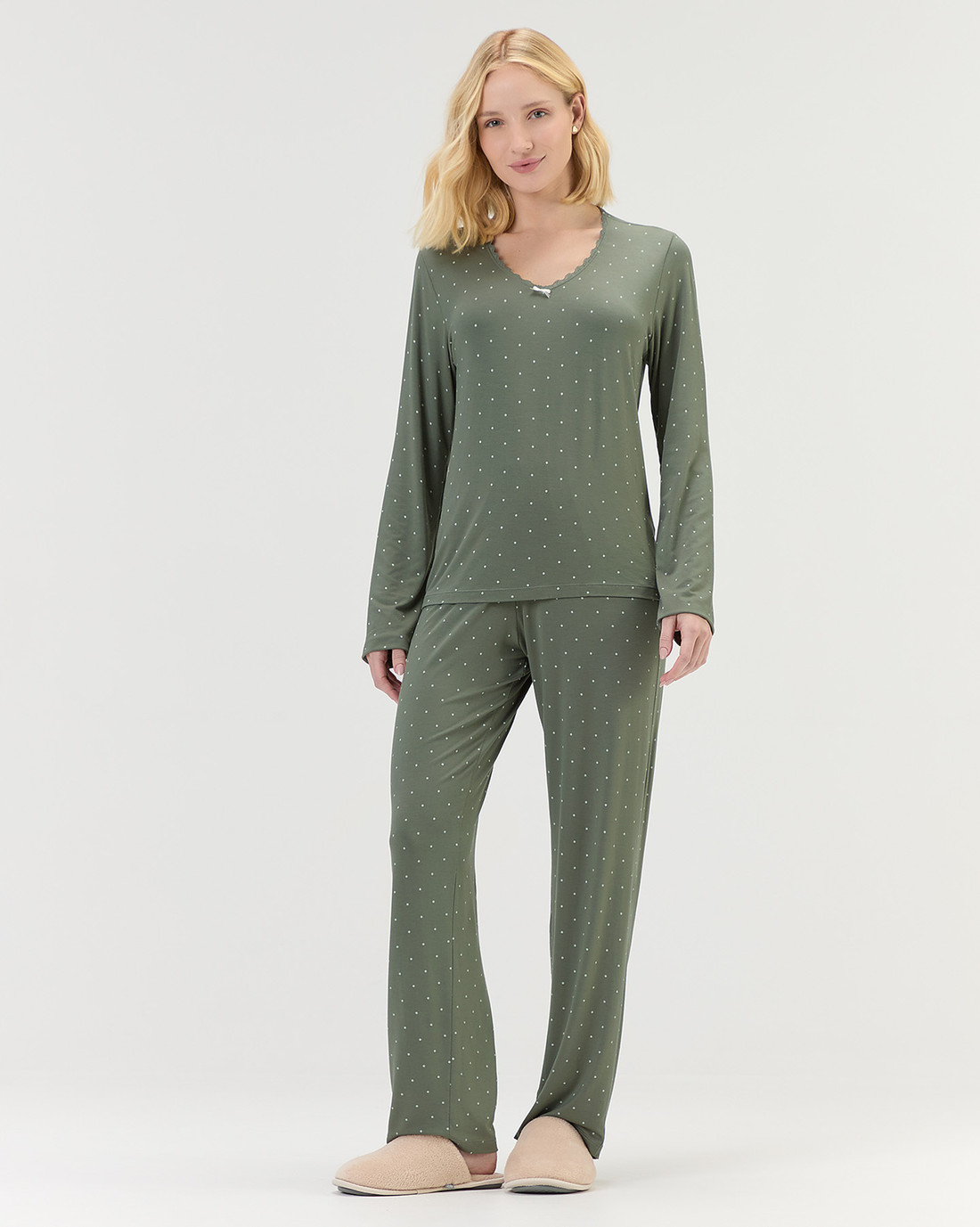 Pijama Feminino Manga Longa Com Calça
