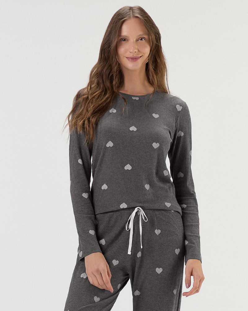 Pijama Feminino Manga Longa Com Calça