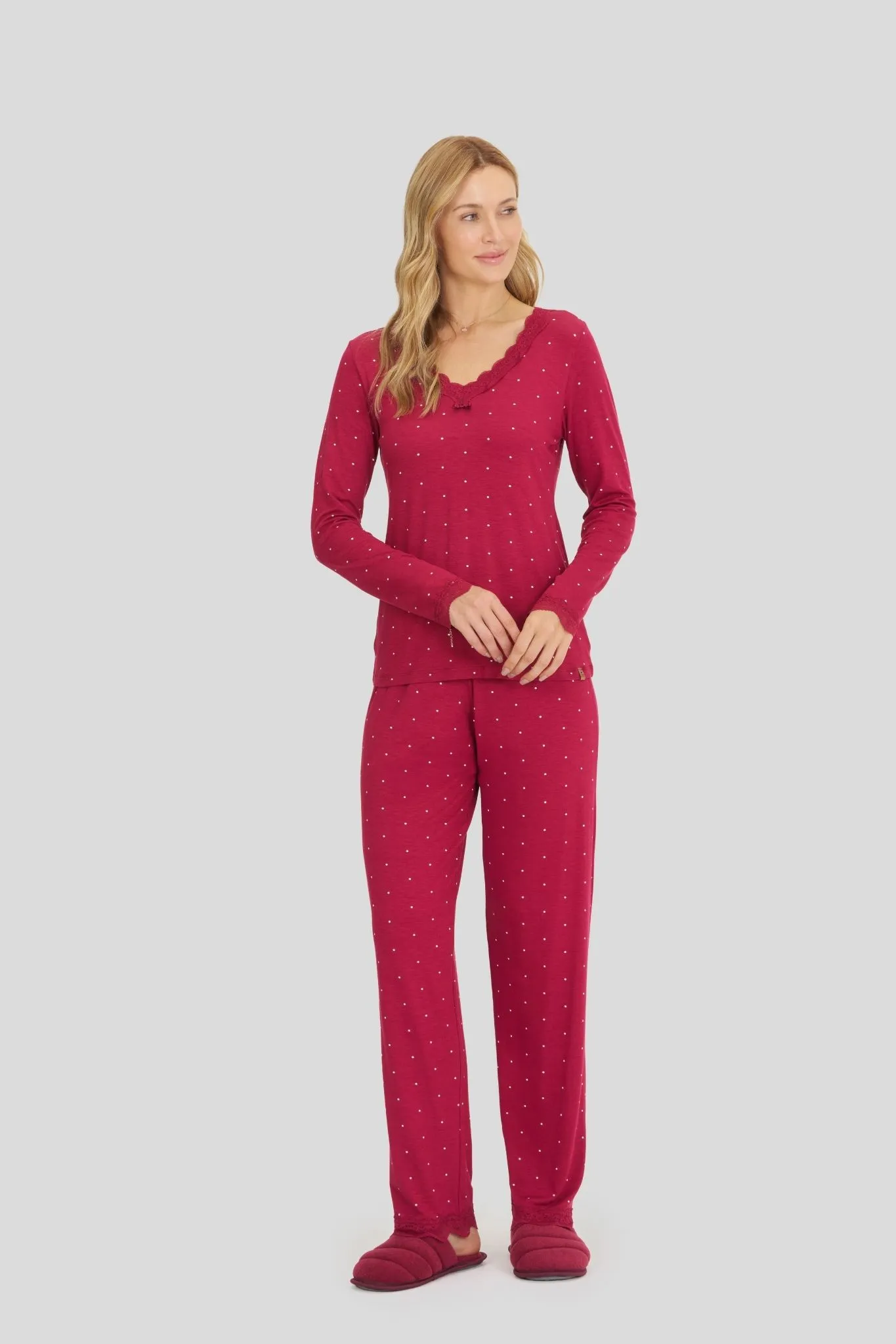 Pijama Feminino Manga Longa Com Calça