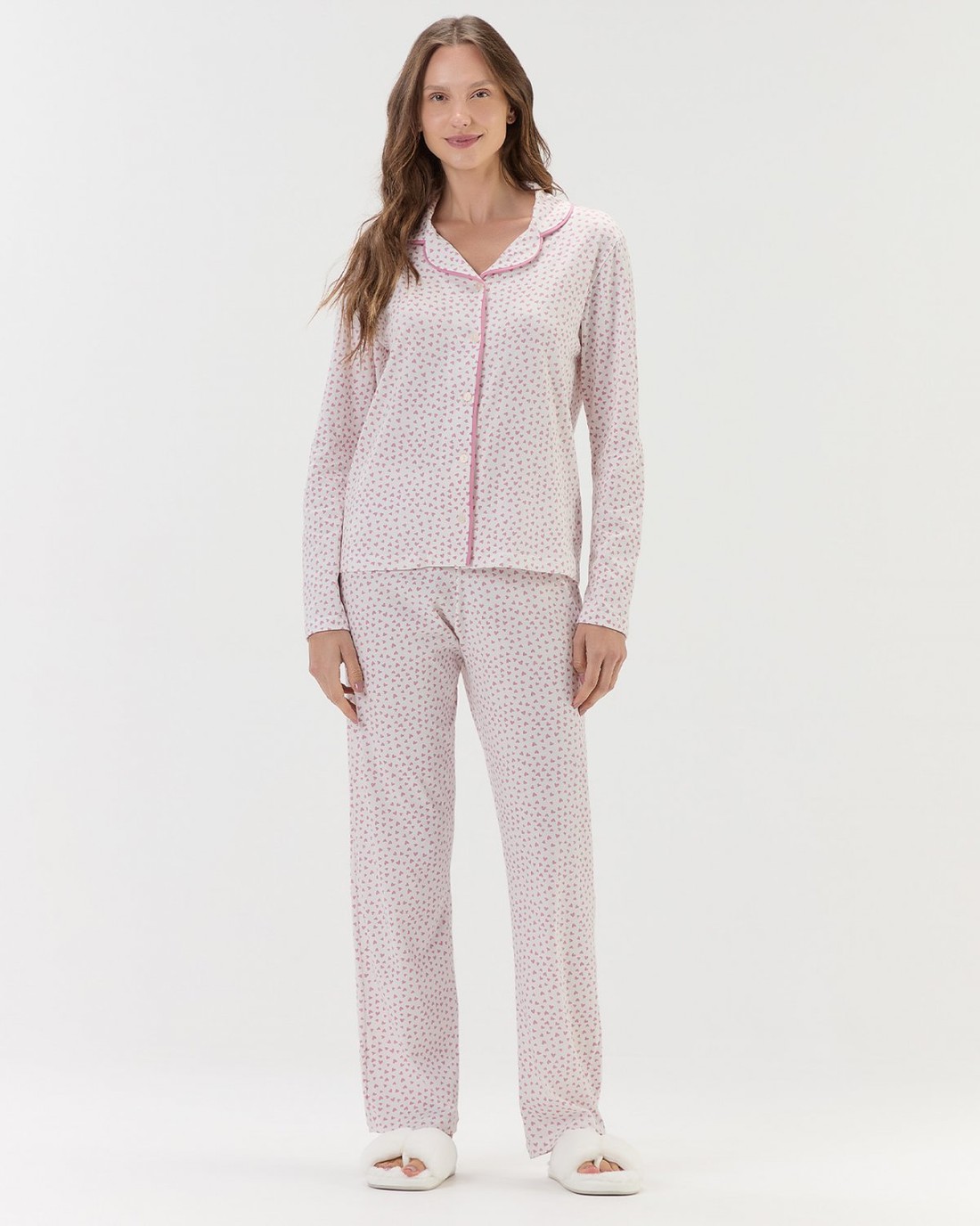 Pijama Feminino Americano Manga Longa Com Calça
