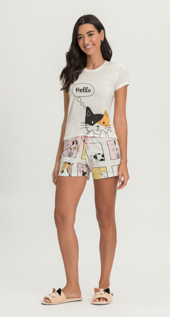 Pijama Feminino Manga Curta Com Shorts