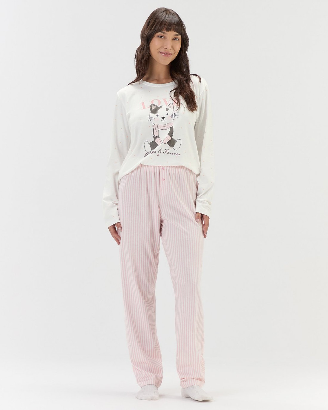 Pijama Feminino Manga Longa Com Calça