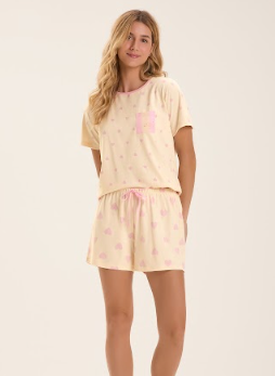 Pijama Feminino Manga Curta Com Shorts