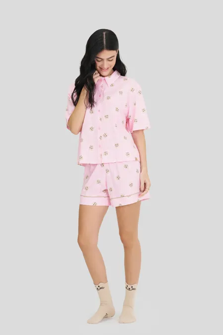 Pijama Feminino Americano Manga Curta Com Shorts