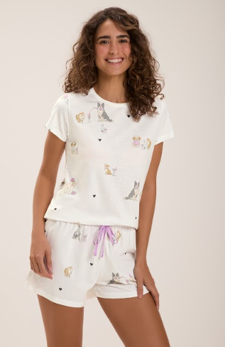Pijama Feminino Manga Curta Com Shorts