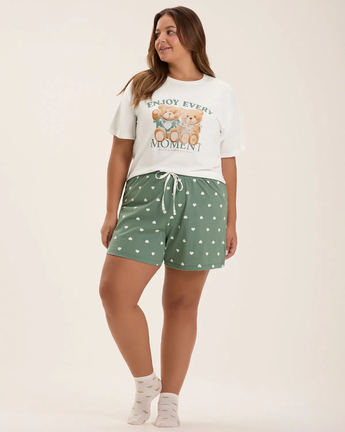 Pijama Feminino Plus Size Manga Curta Com Shorts