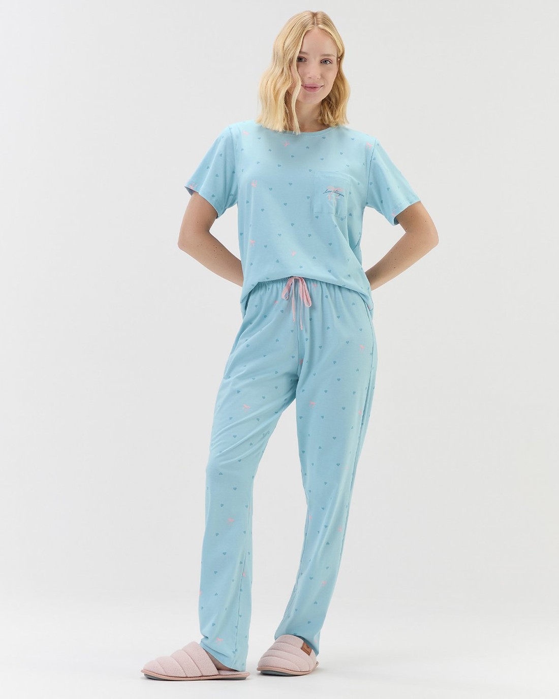 Pijama Feminino Manga Curta Com Calça