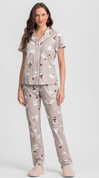 Pijama Feminino Americano Manga Curta Com Calça
