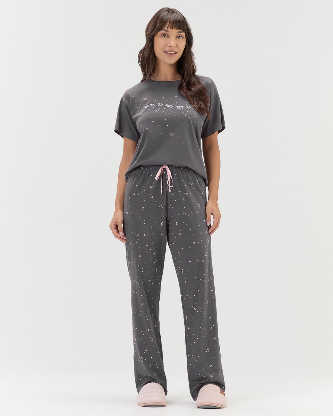 Pijama Feminino Manga Curta Com Calça