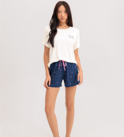 Pijama Feminino Manga Curta Com Shorts