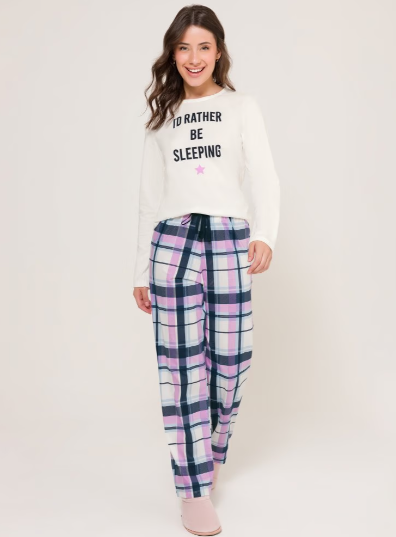 Pijama Feminino Manga Longa Com Calça
