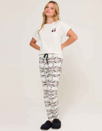 Pijama Feminino Manga Curta Com Calça