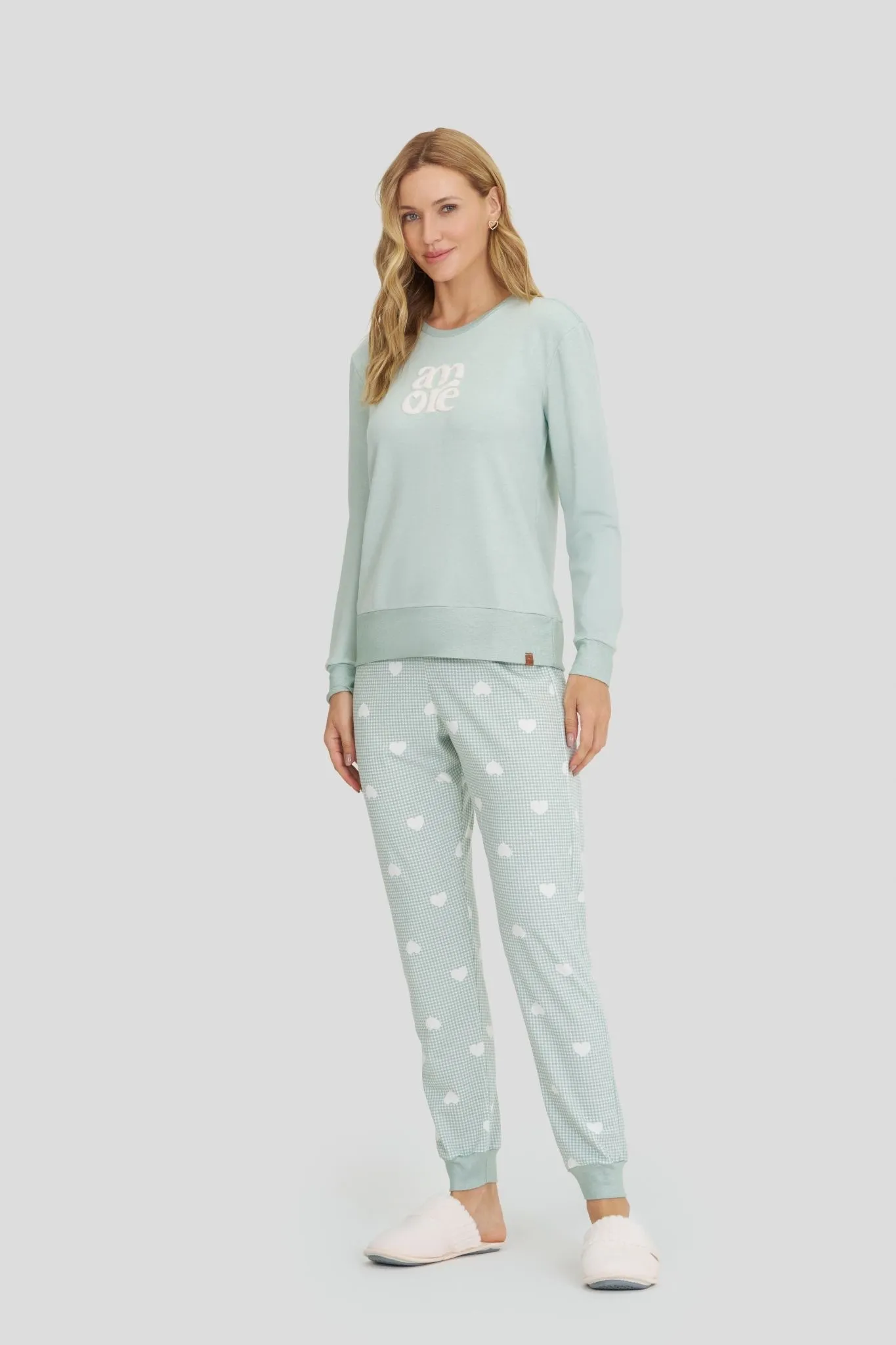 Pijama Feminino Manga Longa Com Calça
