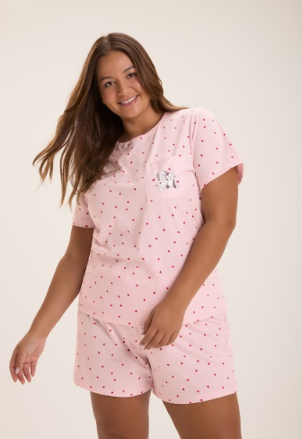 Pijama Feminino Plus Size Manga Curta Com Shorts