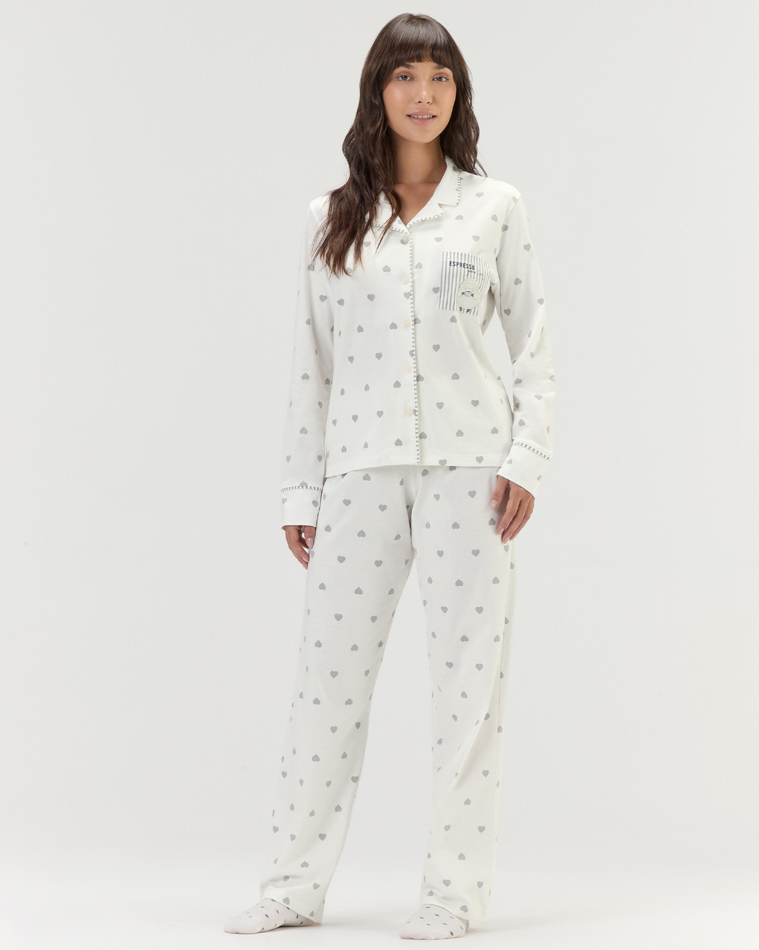 Pijama Feminino Americano Manga Longa Com Calça