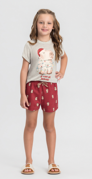 Pijama Infantil Feminino Manga Curta Com Shorts
