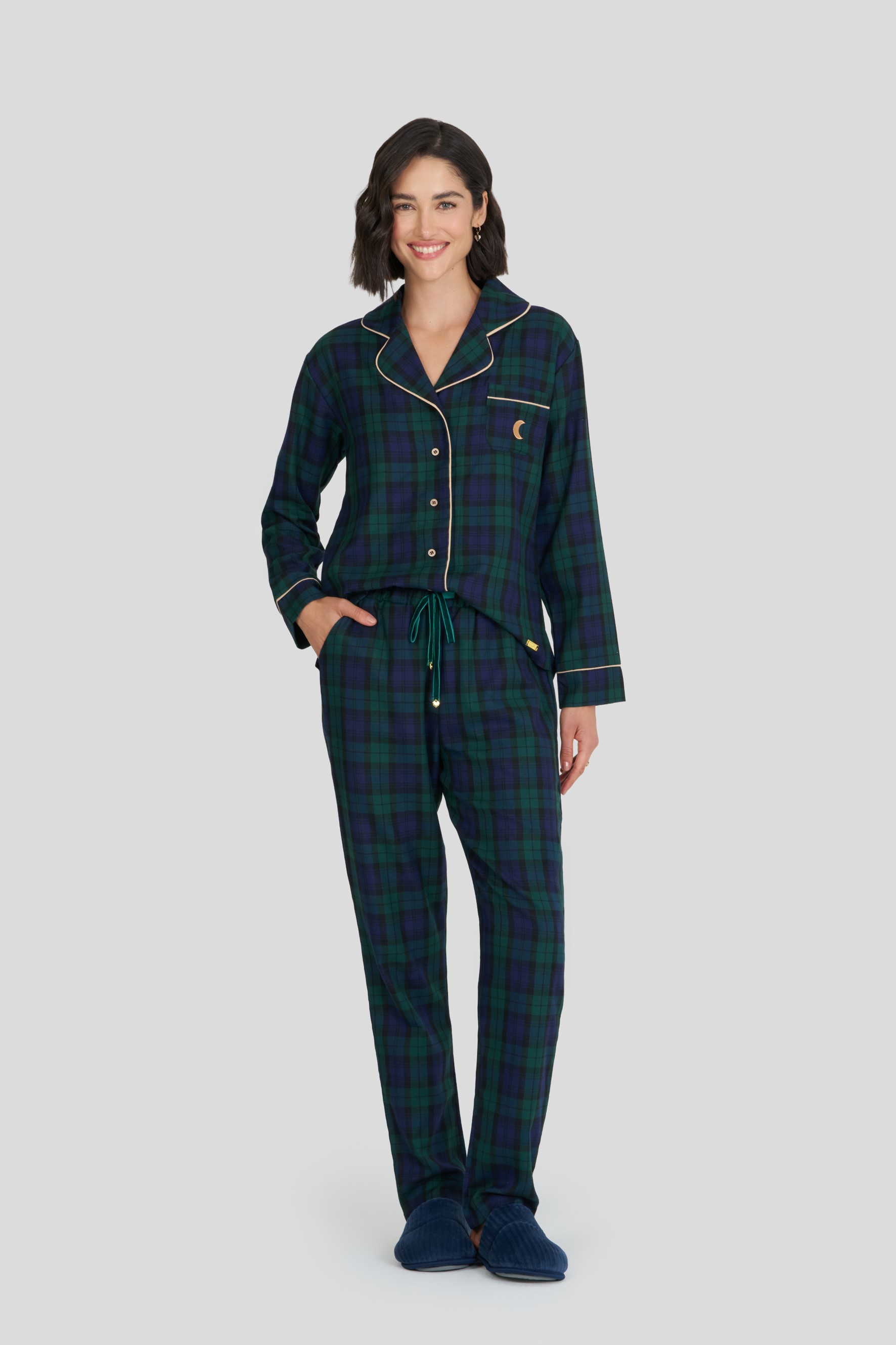 Pijama Feminino Americano Manga Longa Com Calça