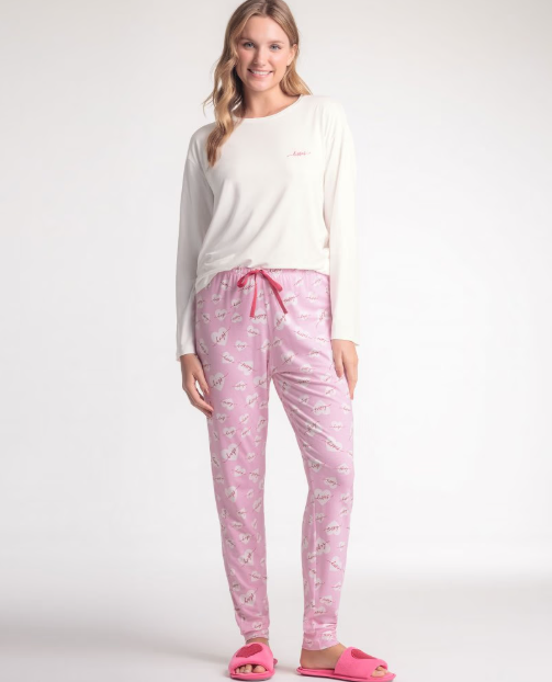 Pijama Feminino Manga Longa Com Calça