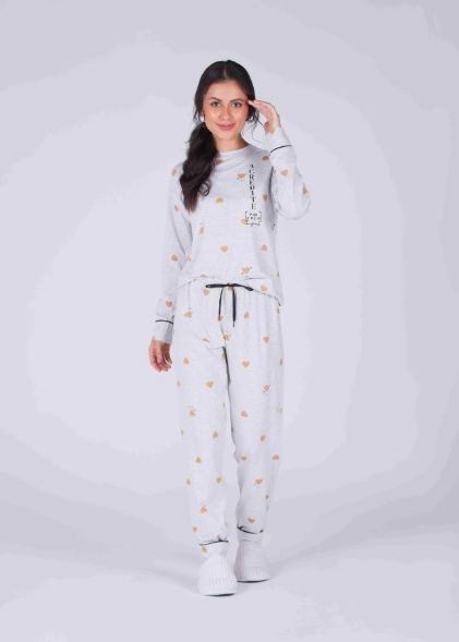 Pijama Feminino Manga Longa Com Calça