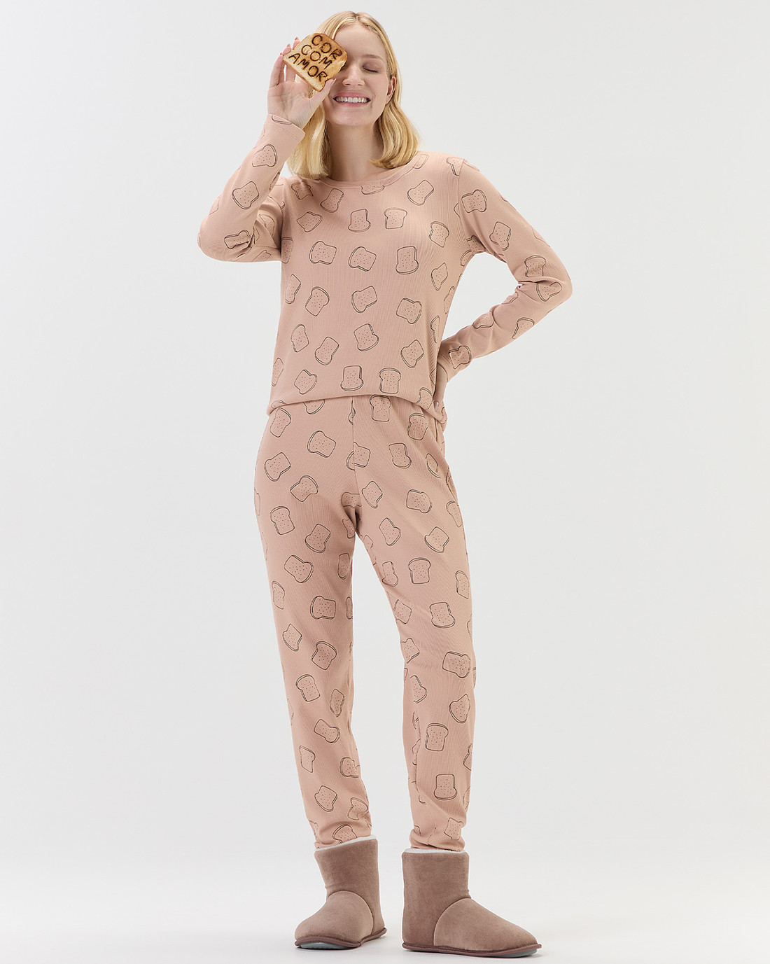 Pijama Feminino Manga Longa Com Calça