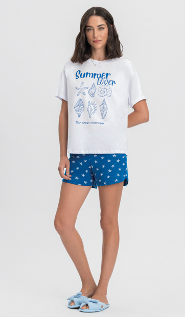 Pijama Feminino Manga Curta Com Shorts