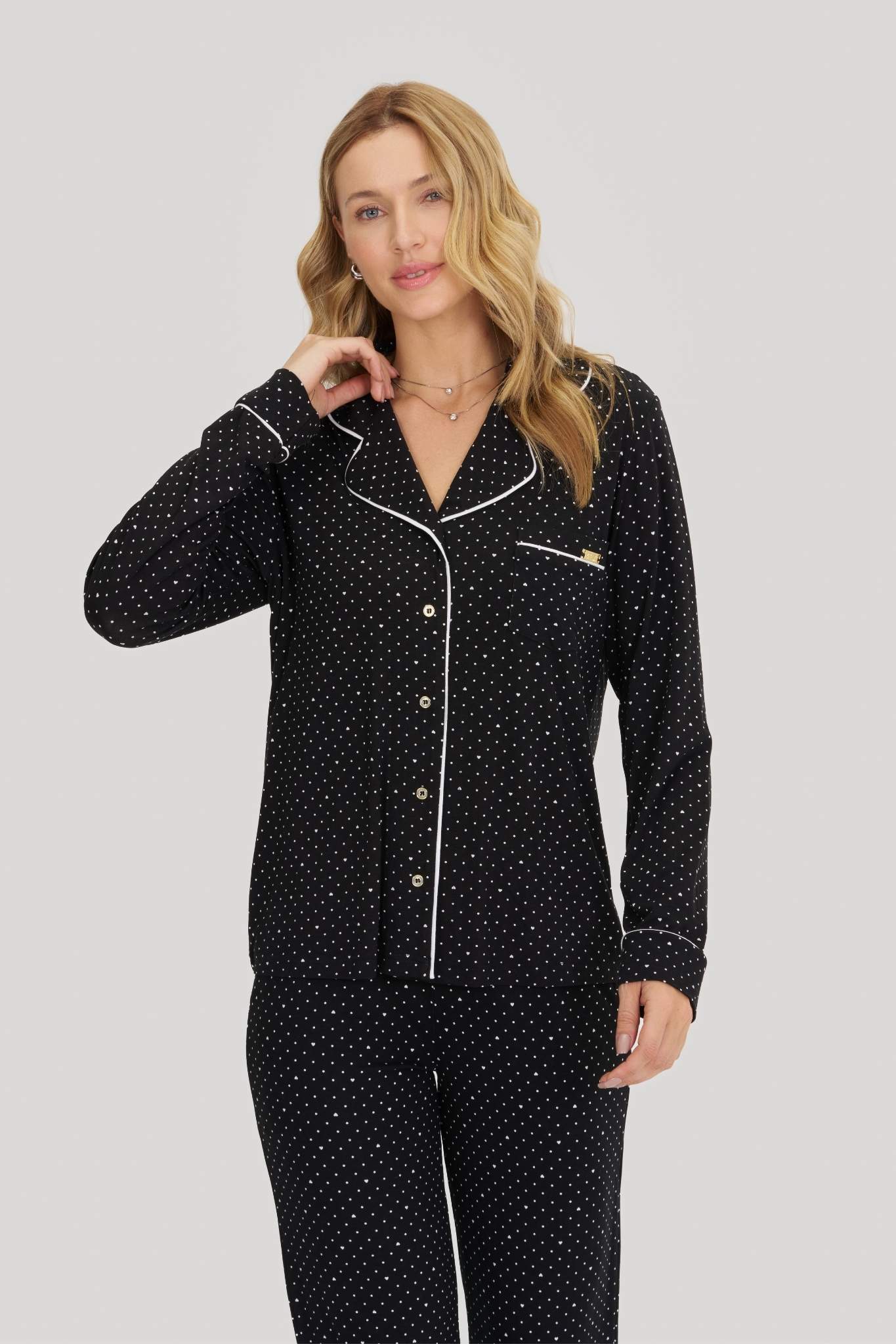 Pijama Feminino Americano Manga Longa Com Calça