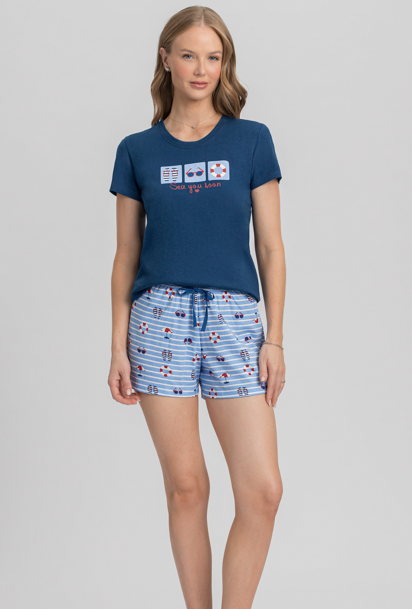 Pijama Feminino Manga Curta Com Shorts