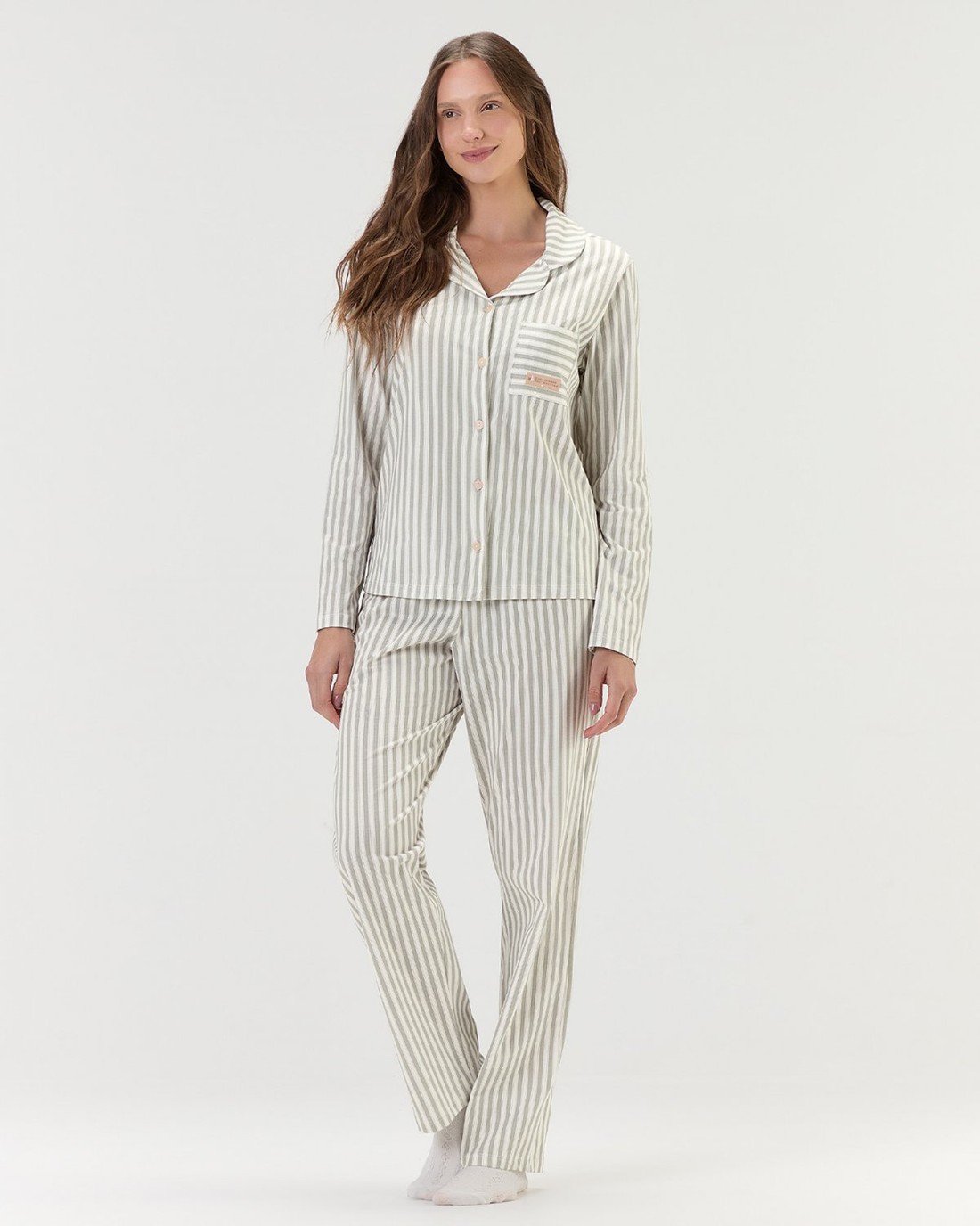 Pijama Feminino Manga Longa Americano Com Calça